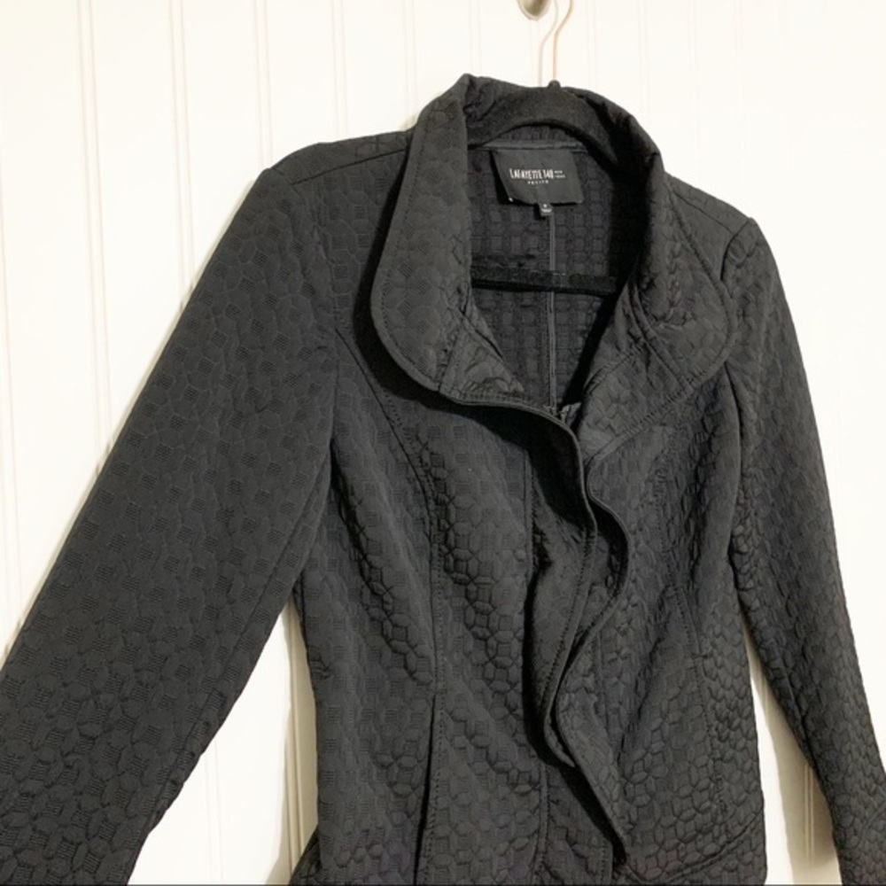 Lafayette 148 Black Textured Ruffle Front Jacket - Picture 3 of 5